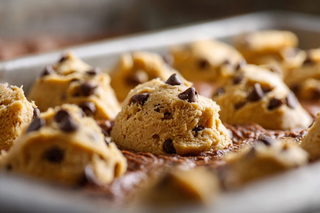 dollops of chocolate chip cookie dough layered over brownie batter for brookies