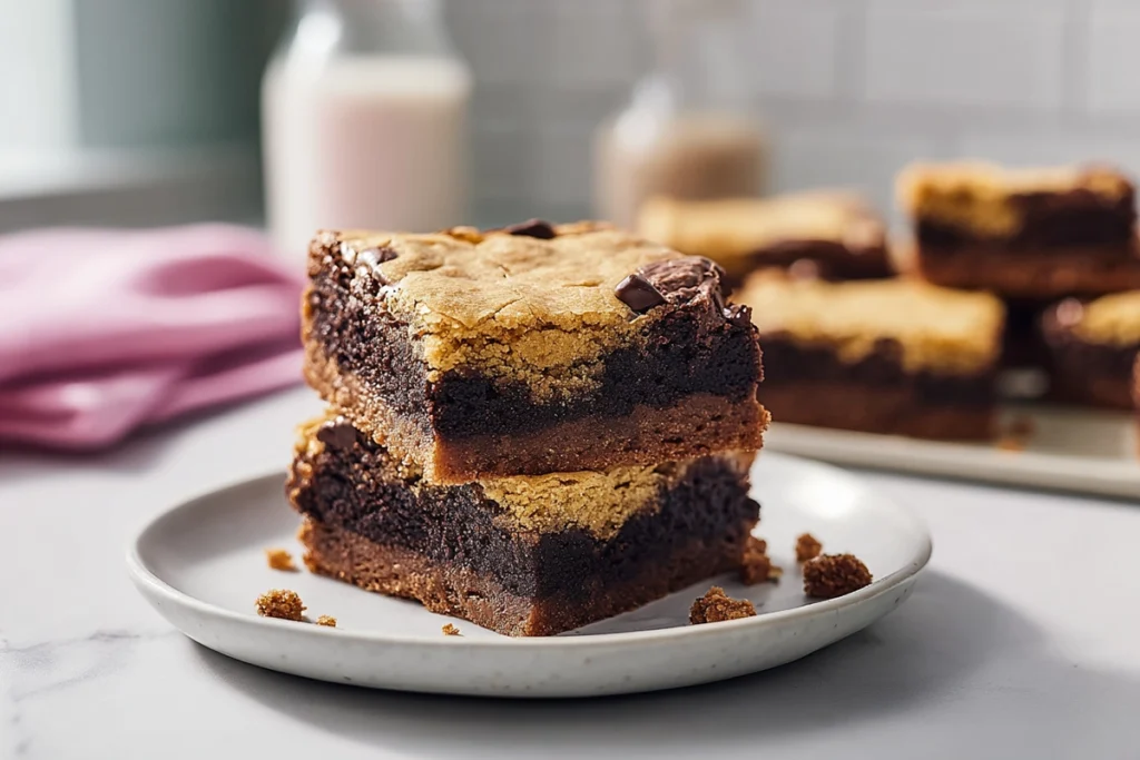 sliced brookie served on modern plate in bright kitchen

