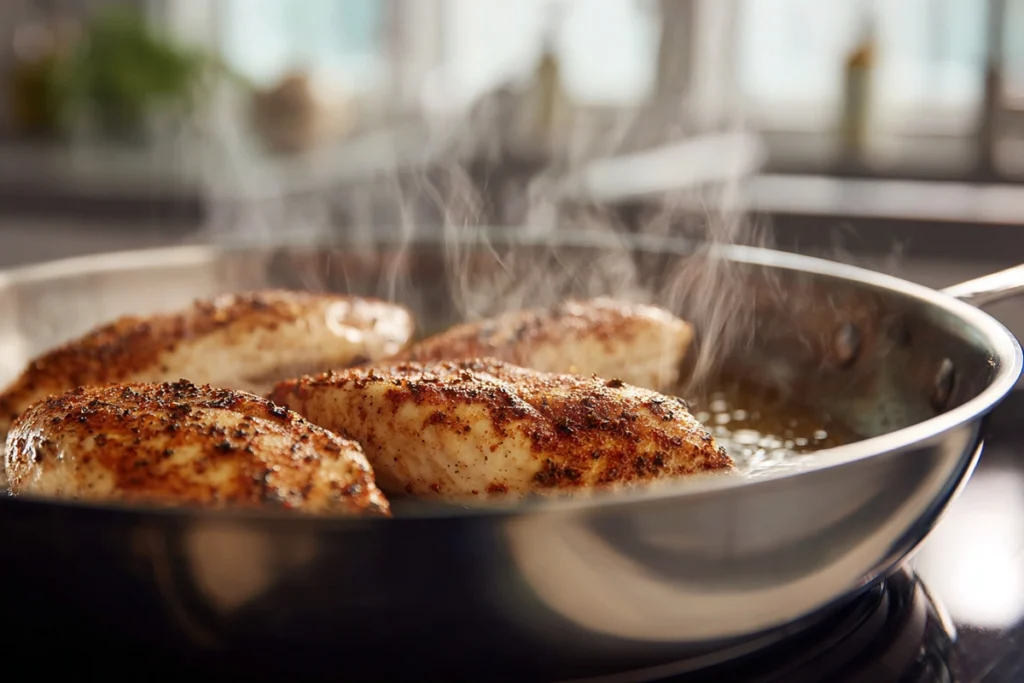 Creamy Alfredo sauce simmering for Cajun Chicken Alfredo