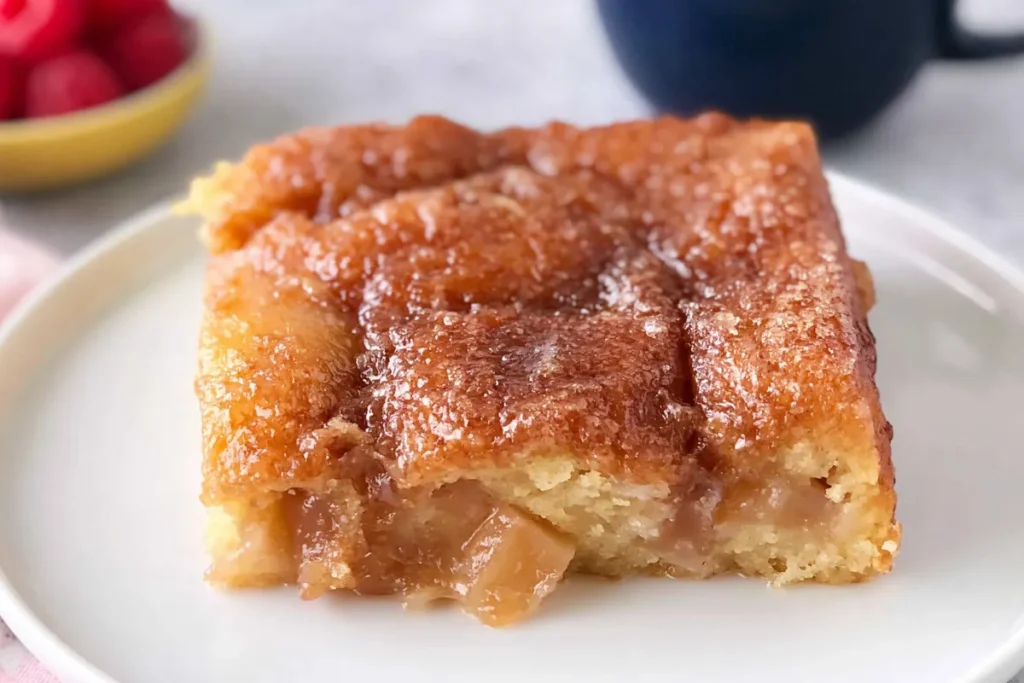 Caramelized slice of Overnight Crème Brûlée French Toast served on a white plate