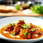 photorealistic chicken tikka masala hero shot in modern kitchen