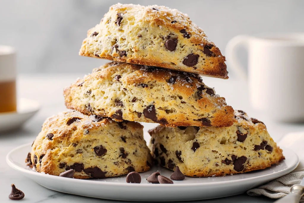served chocolate chip scones with soft natural lighting in modern kitchen