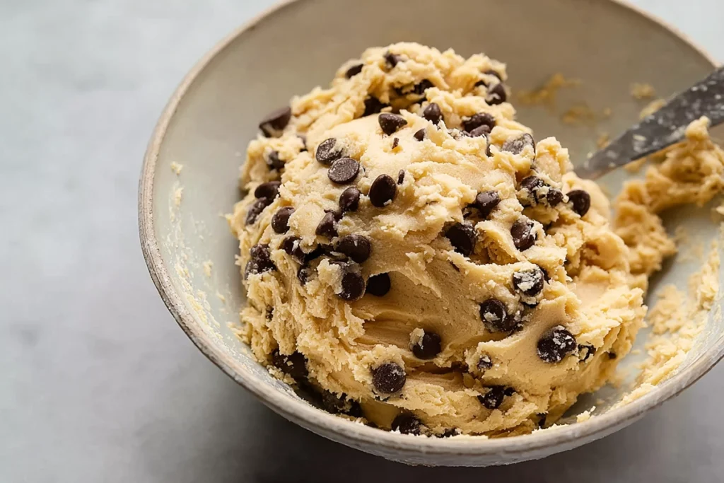 close-up cookie dough mixture prepared for brookies