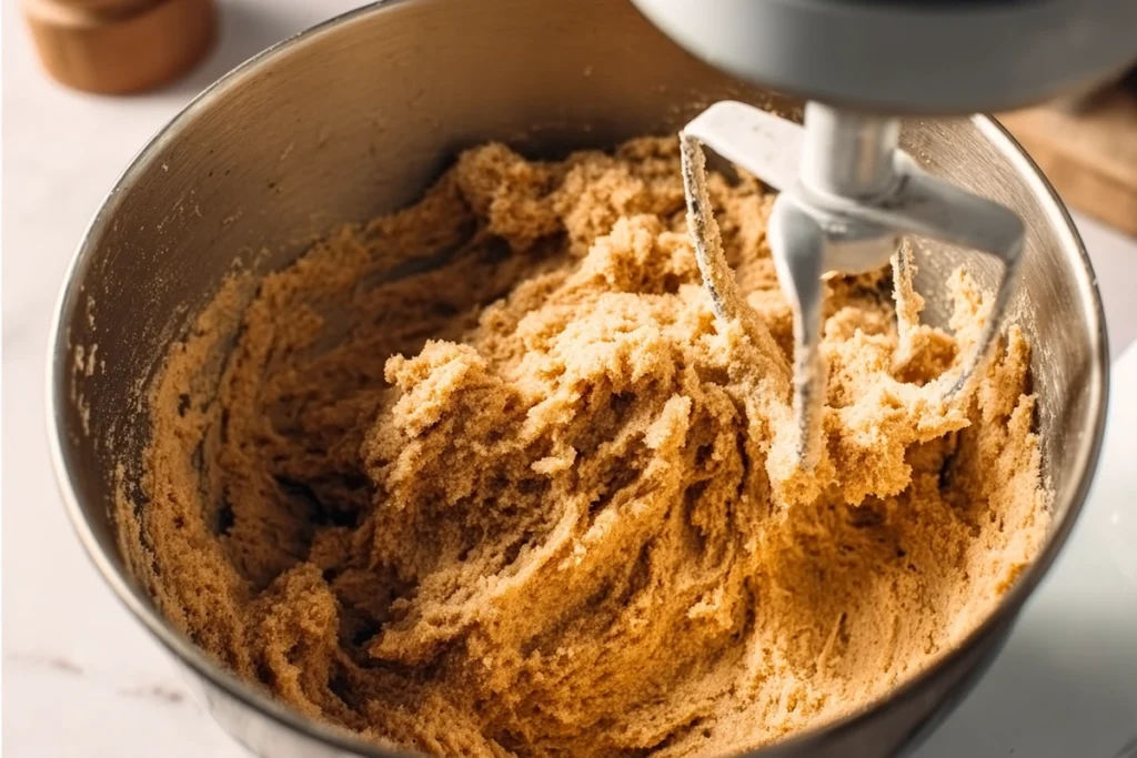 close-up of butter and sugar creaming for soft gingerbread cookies