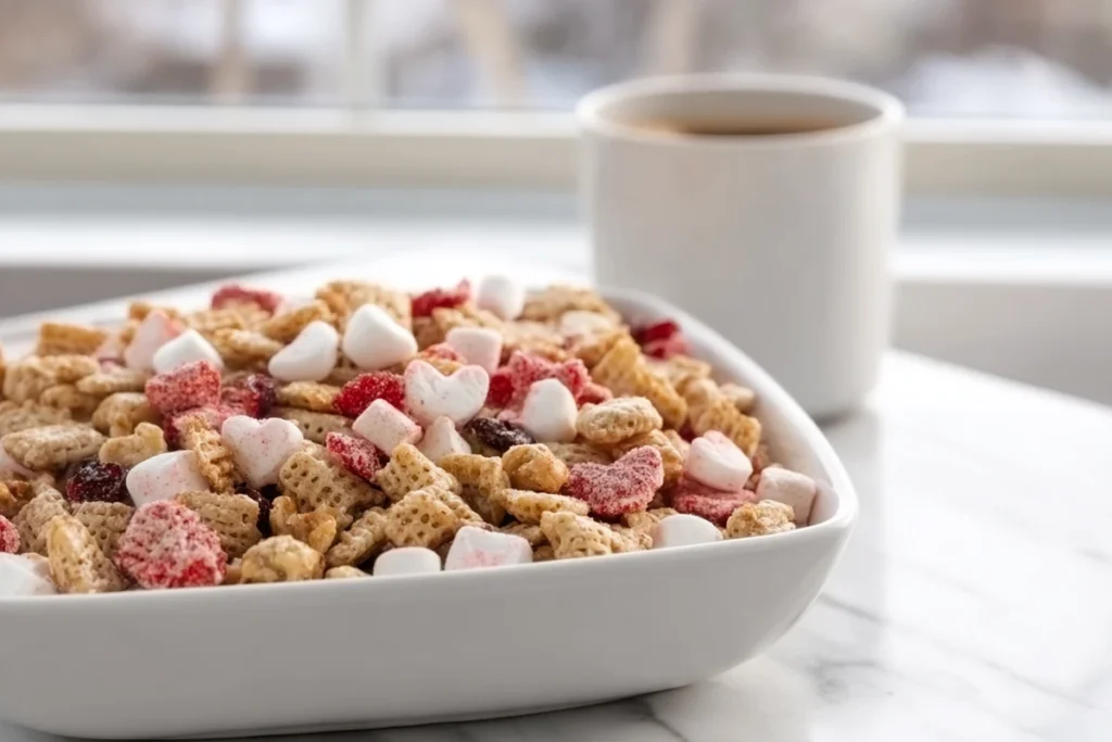 Cupid Crunch Trail Mix served in a bowl ready to share