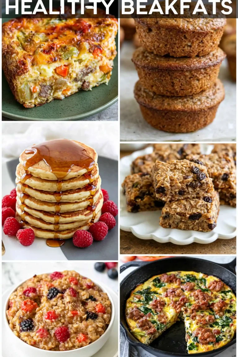 Pinterest hero image featuring assorted easy breakfast recipes arranged beautifully for a breakfast roundup.