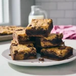 photorealistic brookies stacked on plate in modern kitchen