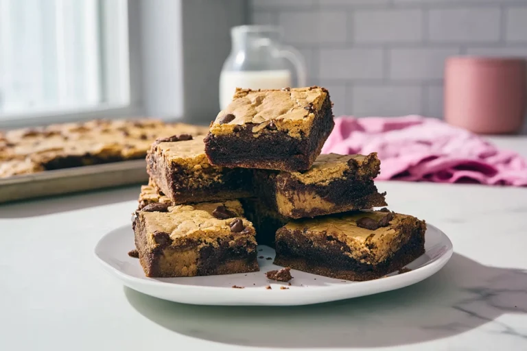 photorealistic brookies stacked on plate in modern kitchen
