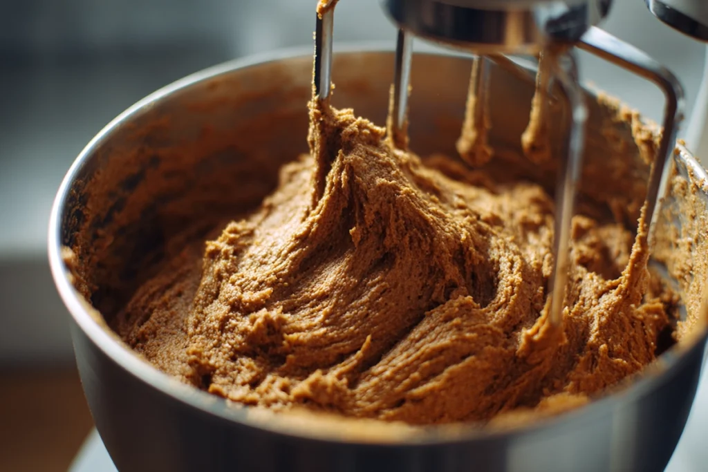 mixing gingerbread cookie sticks dough in a bowl with spices visible