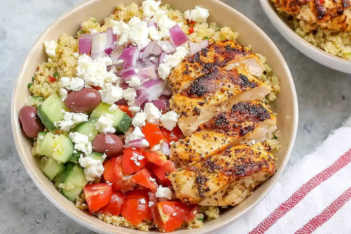 Greek Chicken Bowl with Lemon Oregano Chicken and Quinoa 10 greek chicken bowl lemon oregano quinoa cover