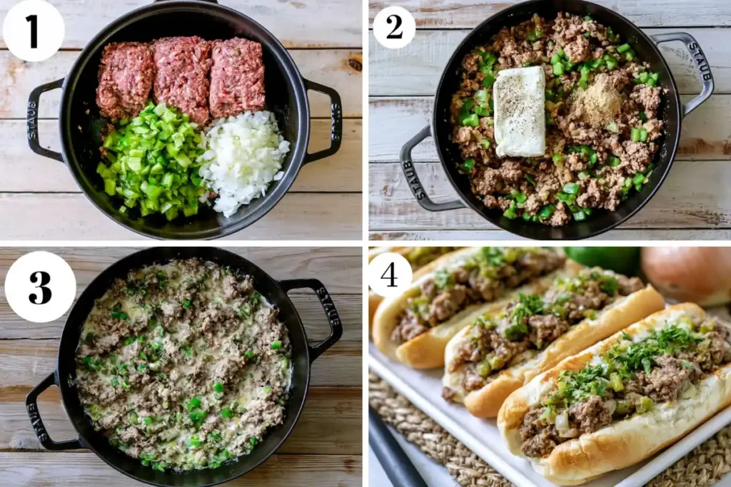 Ground Beef Philly Cheesesteaks: An Easy Weeknight Sandwich Everyone Will Finish 8 Ground Beef Philly Cheesesteaks step by step skillet cooking process