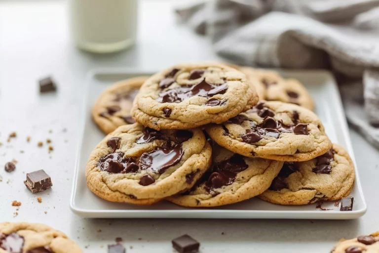 photorealistic hero shot of half batch chocolate chip cookies on a modern kitchen counter