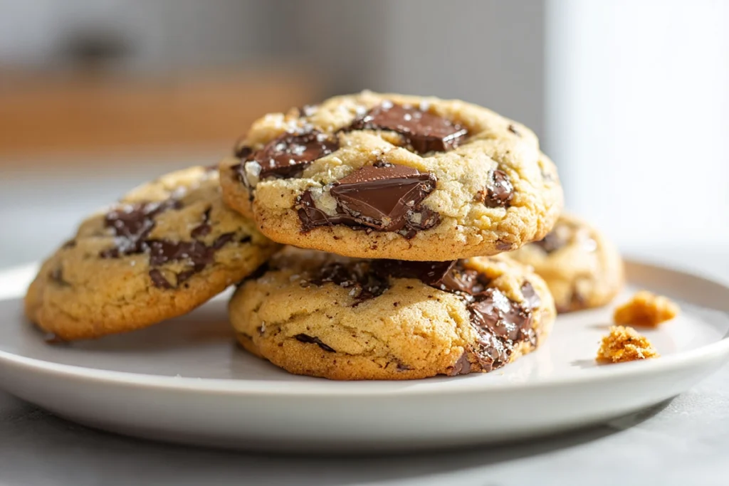Main hero image of healthy chocolate chip cookies on modern kitchen counter