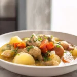 photorealistic chicken stew hero shot in modern kitchen