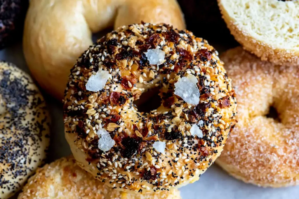 Homemade Bagels served with cream cheese on a cozy breakfast table
