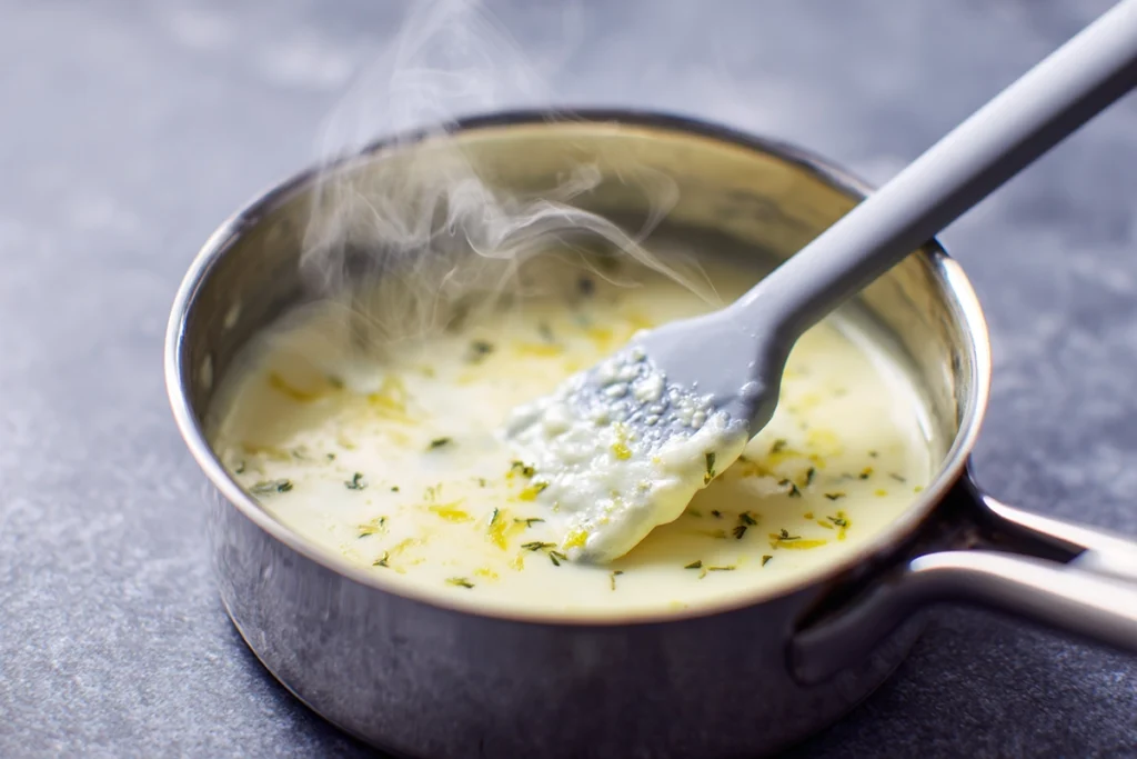 cod fillets covered in lemon cream sauce before baking