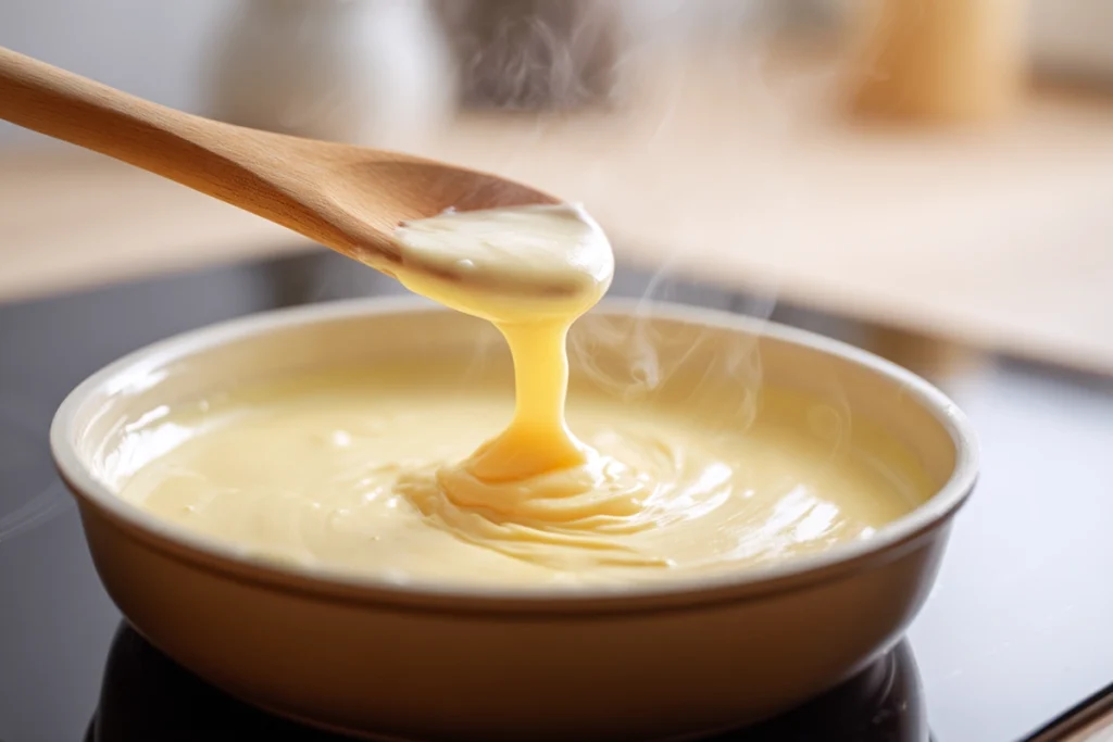 Creamy cheese sauce being prepared for Mexican Chicken with Cheese Sauce
