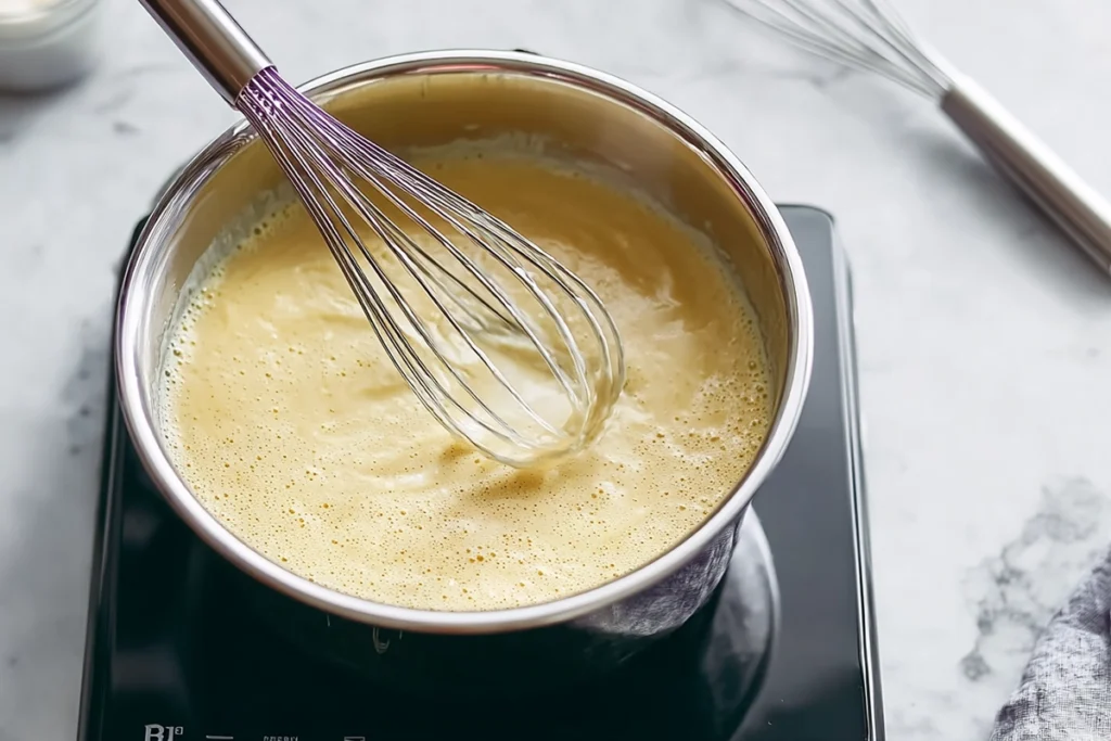 Butter and flour roux cooking for Copycat Panera Broccoli Cheddar Soup