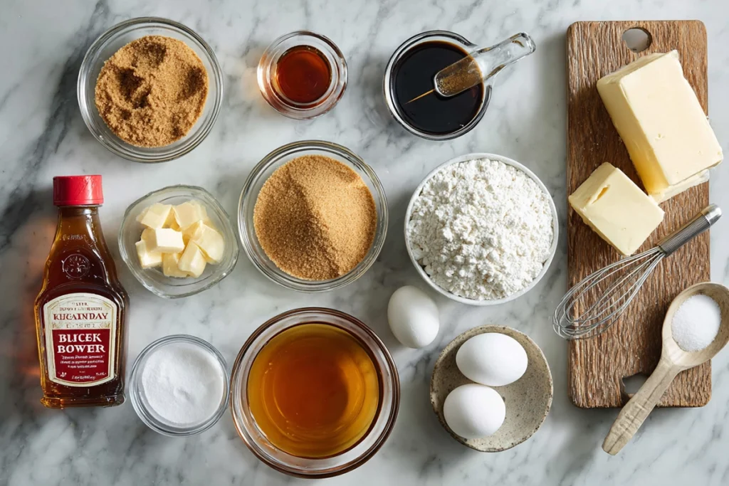 overhead image of maple brown sugar cookies ingredients arranged neatly