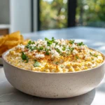Mexican Street Corn Dip served creamy and topped with cotija cheese and cilantro