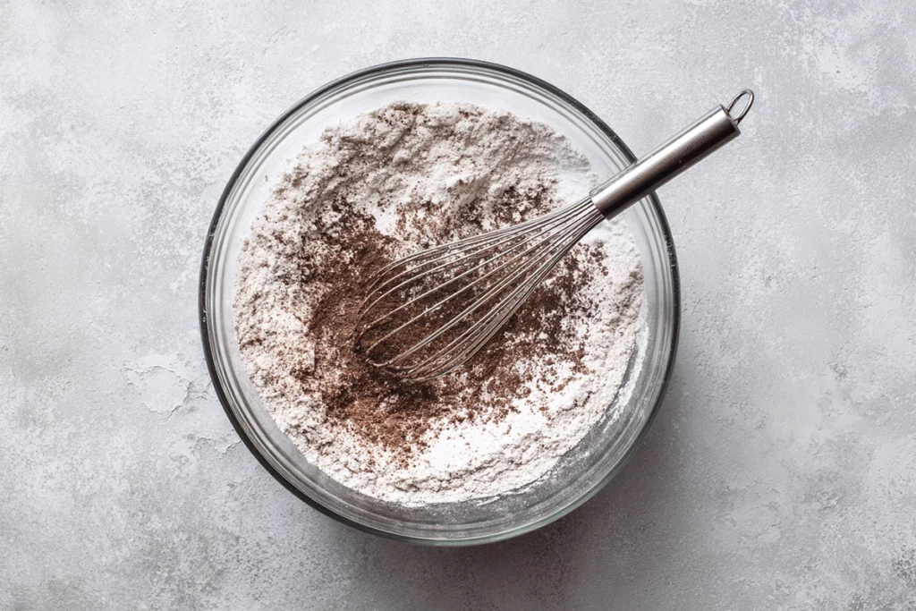 Espresso Chocolate Chip Cookies That Satisfy Every Coffee Lover 8 mixing dry ingredients for espresso chocolate chip cookies in a glass bowl
