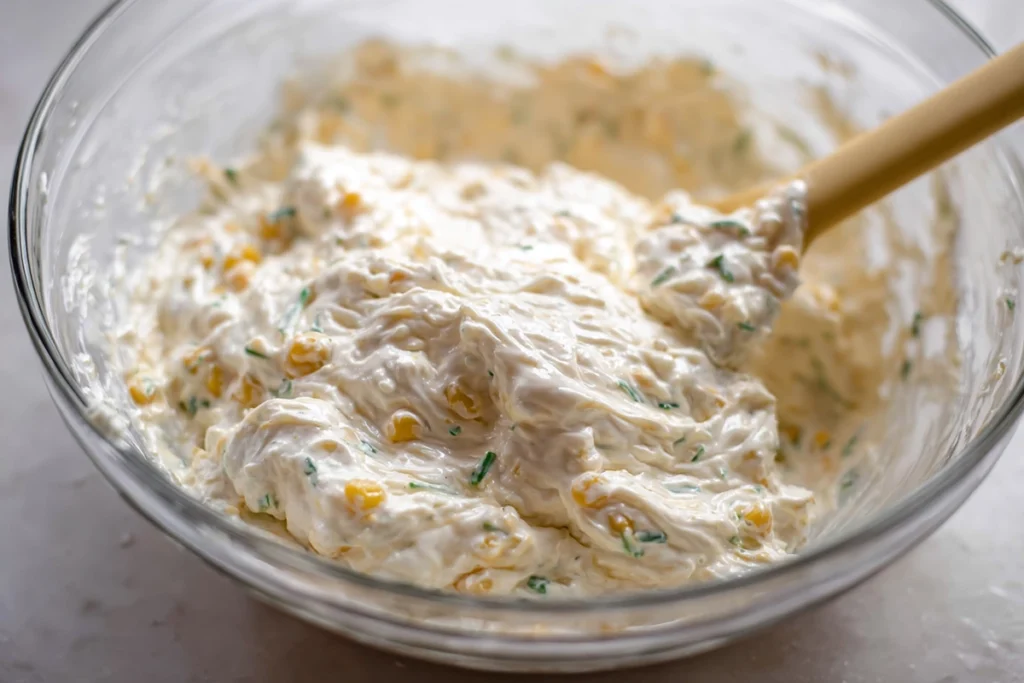 Creamy base being mixed for Mexican Street Corn Dip