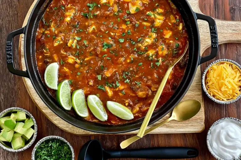 Mohamed Ayad's Poblano Chicken Tortilla Soup Recipe with shredded chicken, lime, and toppings