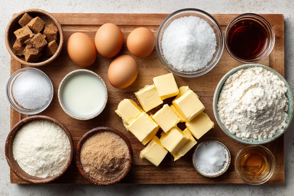 Overhead shot of one cookie dough ingredients neatly arranged