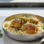 One-Pot Chicken and Rice served on a modern plate with herbs