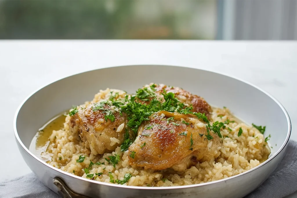 One-Pot Chicken and Rice plated and ready to serve