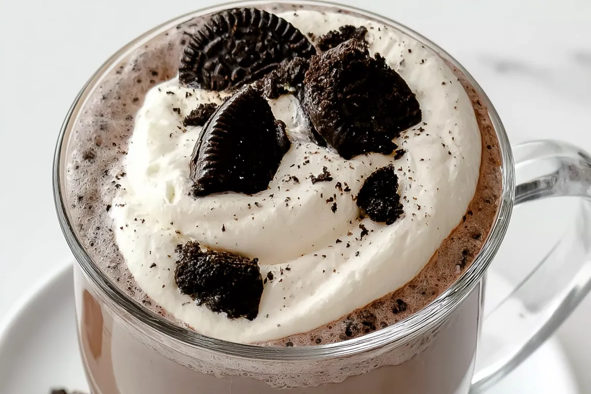Oreo Hot Chocolate with Melted Chocolate and Whipped Cream 1 Mohamed Ayad's Oreo Hot Chocolate Recipe with whipped cream and crushed Oreo cookies