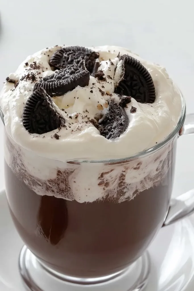 Oreo Hot Chocolate with Melted Chocolate and Whipped Cream 2 Mohamed Ayad's Oreo Hot Chocolate Recipe with whipped cream and crushed Oreo cookies