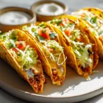 Oven-Baked Cheesy Tacos with melted cheese and crispy tortillas