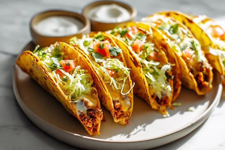 Oven-Baked Cheesy Tacos with melted cheese and crispy tortillas