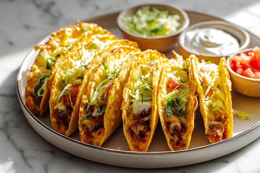 Oven-Baked Cheesy Tacos served with fresh toppings