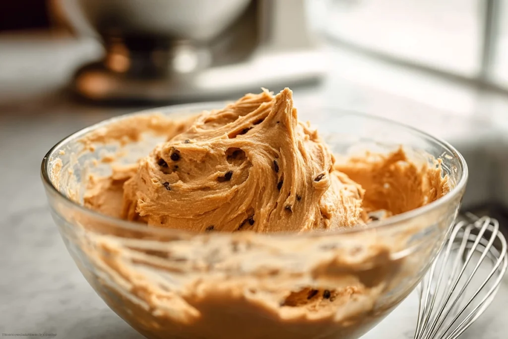creamed peanut butter mixture step for PB chocolate chip cookies