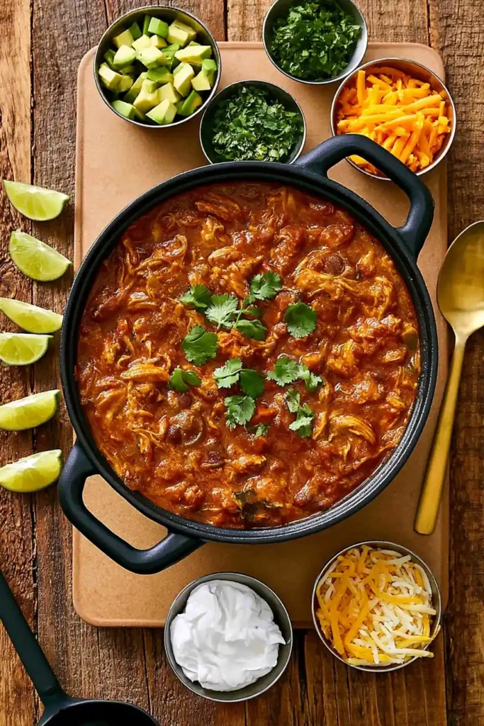 Poblano Chicken Tortilla Soup with Shredded Chicken and Vegetables 2 Poblano chicken tortilla soup with shredded chicken, vegetables, lime, and serving toppings