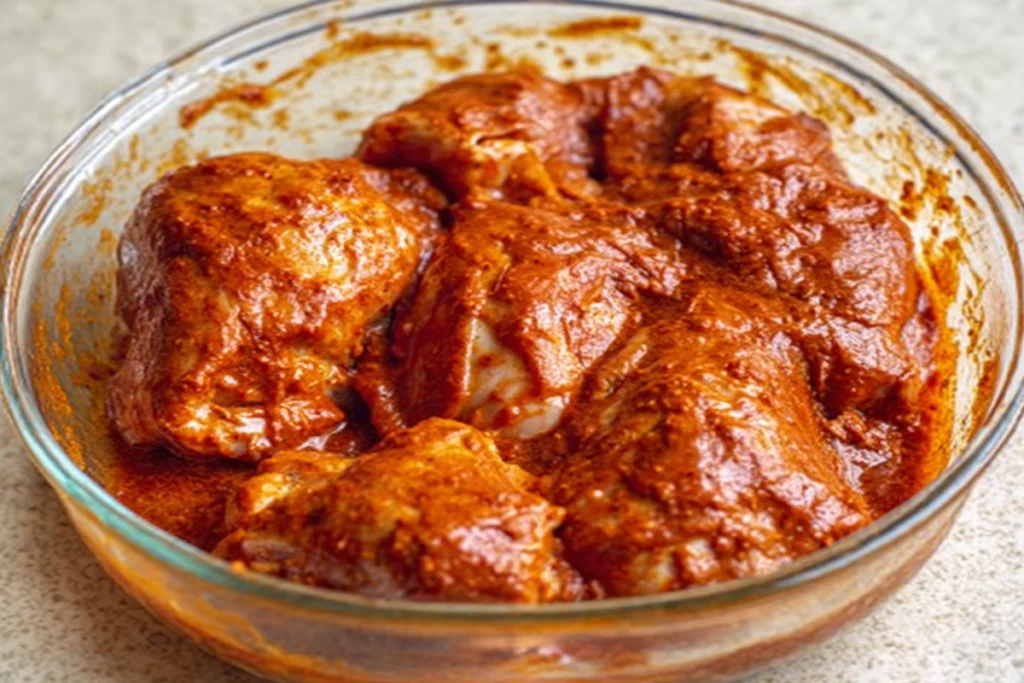 Chicken marinating in Pollo Asado Chicken Marinade