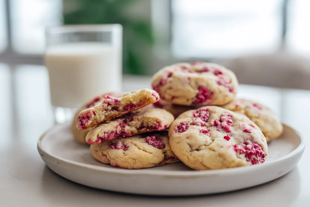 serving plate of raspberry cookies styled with natural light