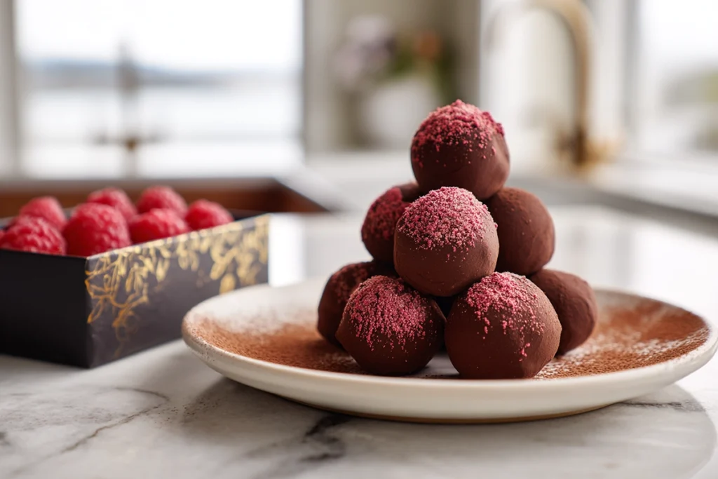 raspberry truffles served and ready to enjoy