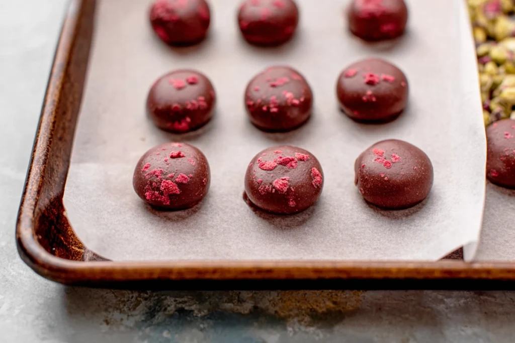 raspberry truffles ganache portions ready for rolling