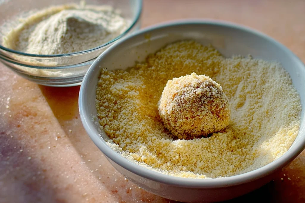 close-up of rattlesnake bite being coated in breadcrumbs