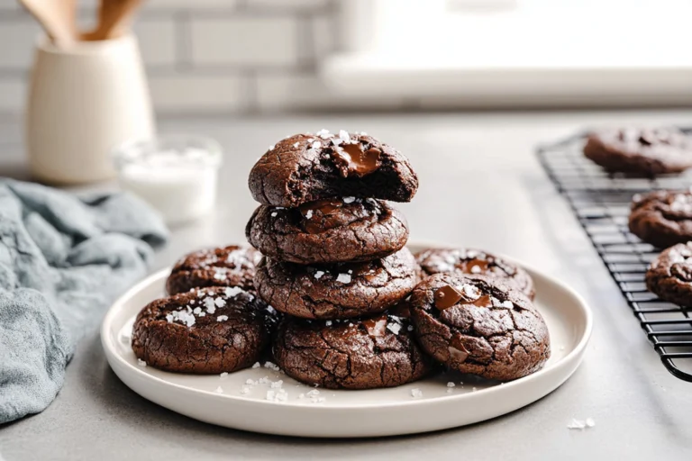 photorealistic salted brownie cookies hero shot in modern kitchen