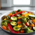 perfectly plated sautéed vegetables with fresh herbs