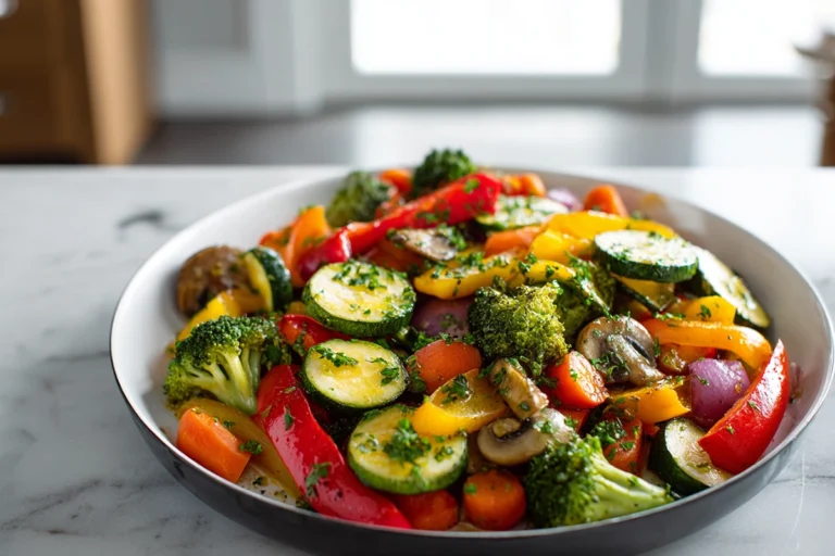 perfectly plated sautéed vegetables with fresh herbs