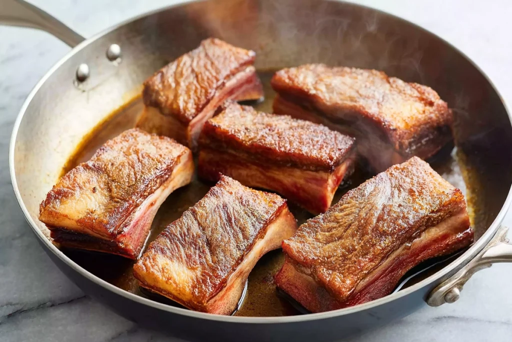 Slow Cooker Short Ribs That Deliver Deep, Comforting Flavor Every Time 8 seared short ribs for slow cooker recipe in modern kitchen