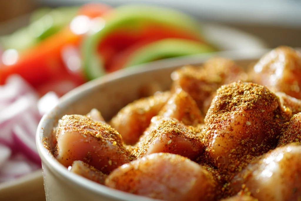 Chicken coated with fajita seasoning for Chicken Fajita Rice Casserole