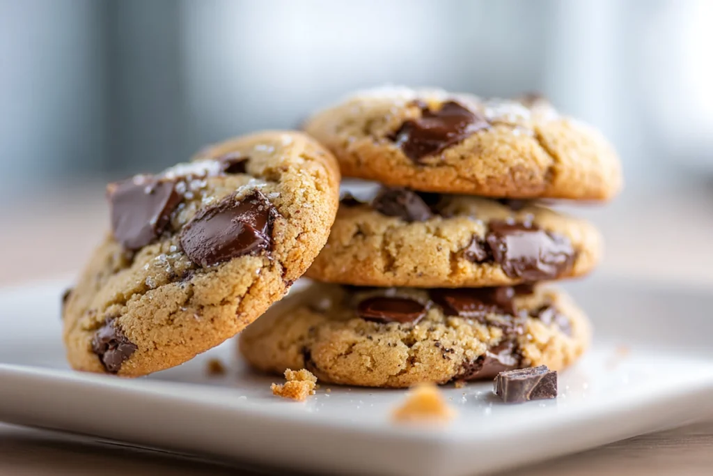 Plated serving of healthy chocolate chip cookies on modern white dish