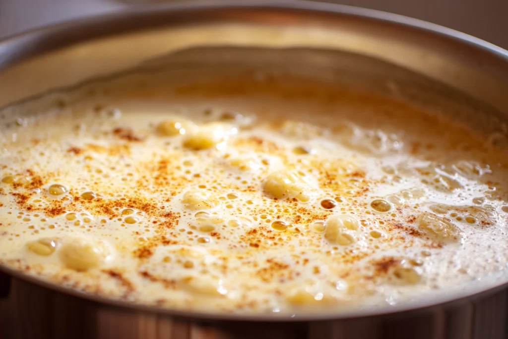 Gnocchi simmering in creamy sauce for One Pot Gnocchi Chicken Pot Pie
