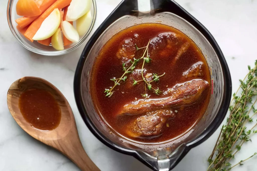 Slow Cooker Short Ribs That Deliver Deep, Comforting Flavor Every Time 9 overhead shot of braising liquid ingredients for slow cooker short ribs